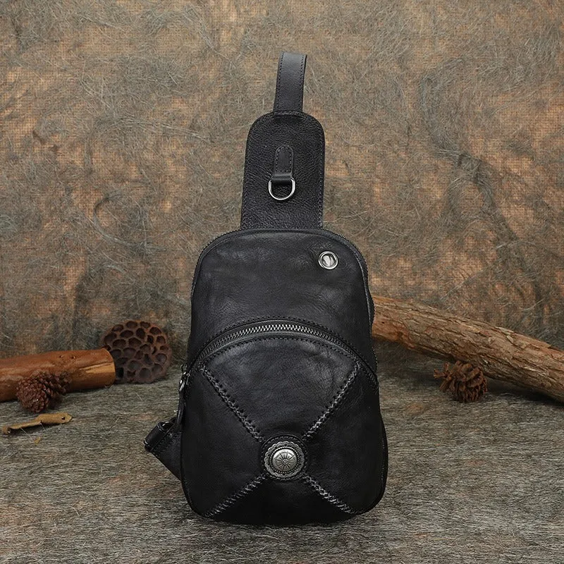 Cool Mens Womens Cap Sling Bag Vintage Leather Chest Bag Crossbody Pack for Men