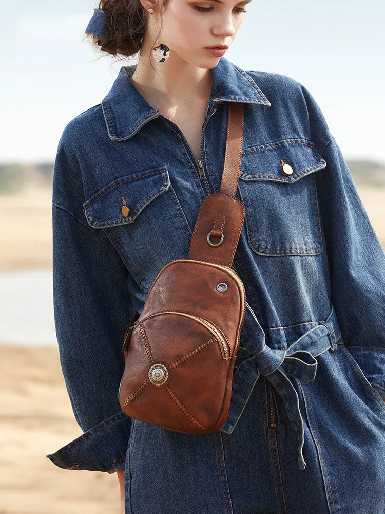 Cool Mens Womens Cap Sling Bag Vintage Leather Chest Bag Crossbody Pack for Men