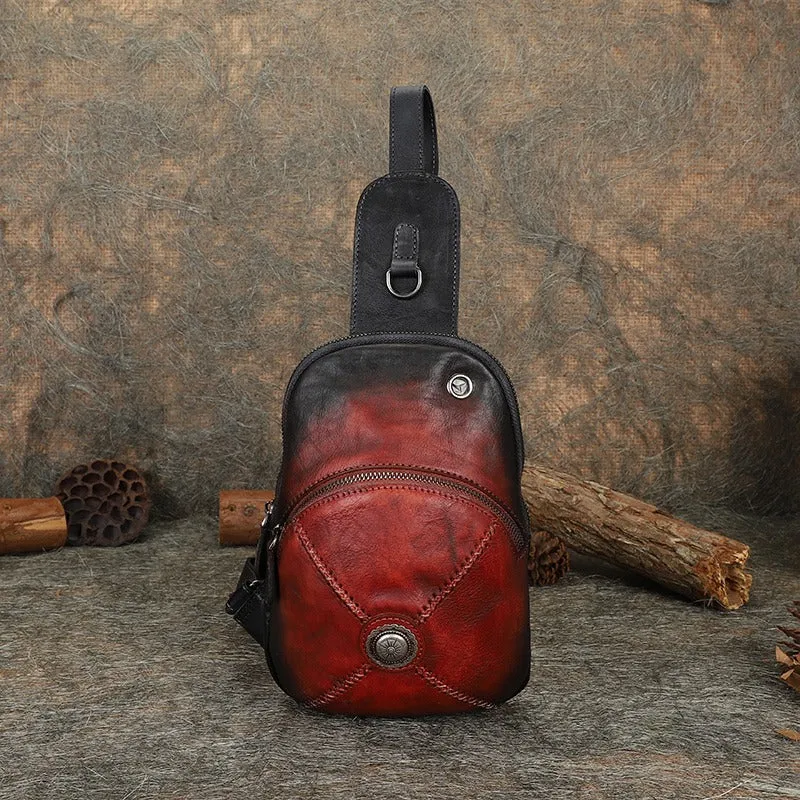 Cool Mens Womens Cap Sling Bag Vintage Leather Chest Bag Crossbody Pack for Men