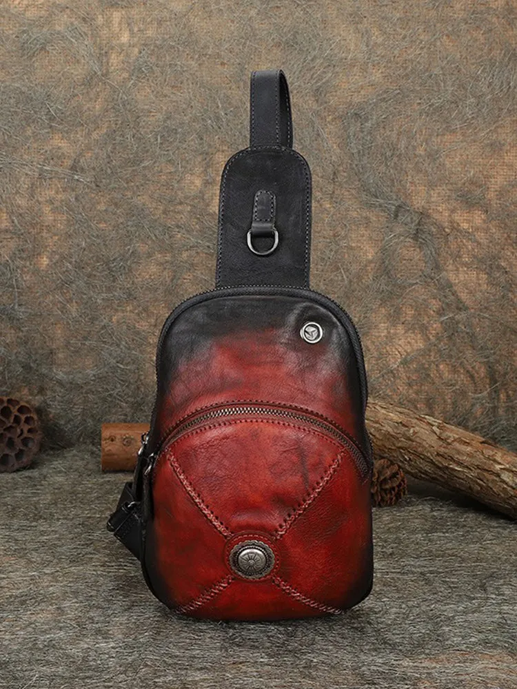Cool Mens Womens Cap Sling Bag Vintage Leather Chest Bag Crossbody Pack for Men