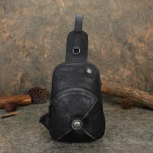 Cool Mens Womens Cap Sling Bag Vintage Leather Chest Bag Crossbody Pack for Men