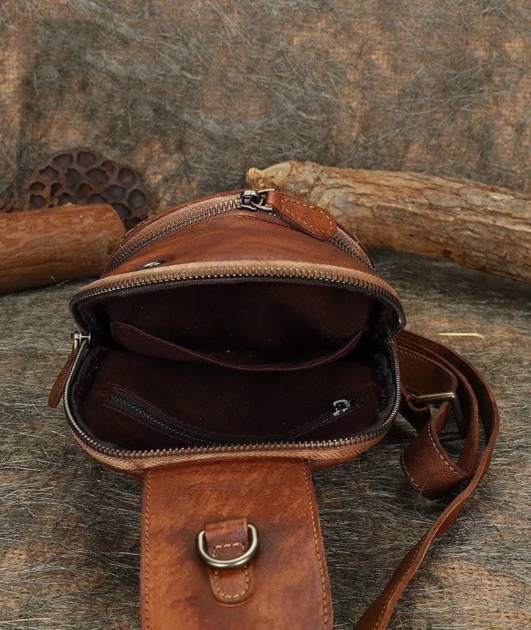 Cool Mens Womens Cap Sling Bag Vintage Leather Chest Bag Crossbody Pack for Men