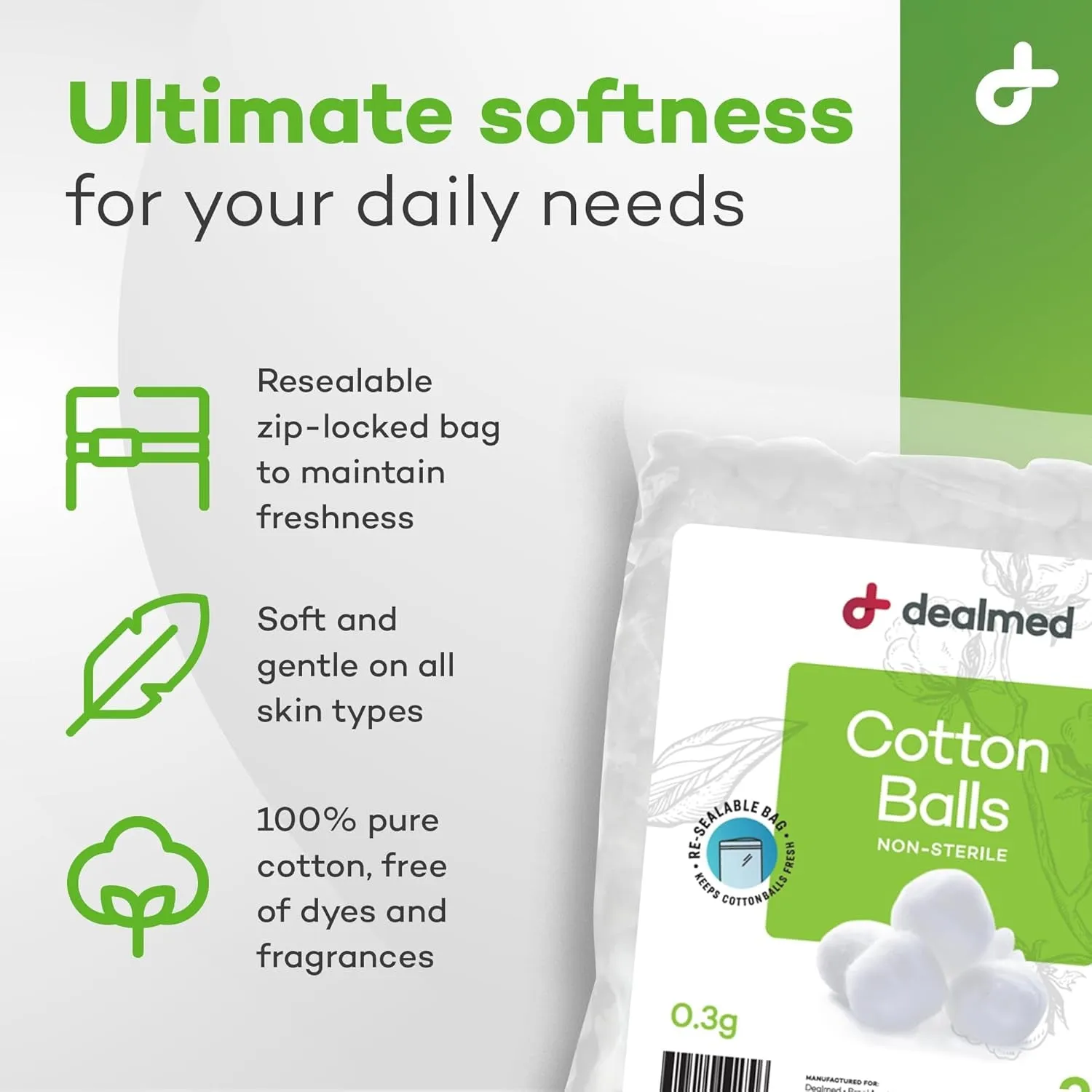 Cotton Balls for Face, Makeup & Nail Polish Remover, Medical Uses, & DIY Crafts | Non-Sterile Bulk Pack | Resealable Zip-Locked Bag | 100% Pure Cotton - Soft, Absorbent, Gentle (500 per Bag)