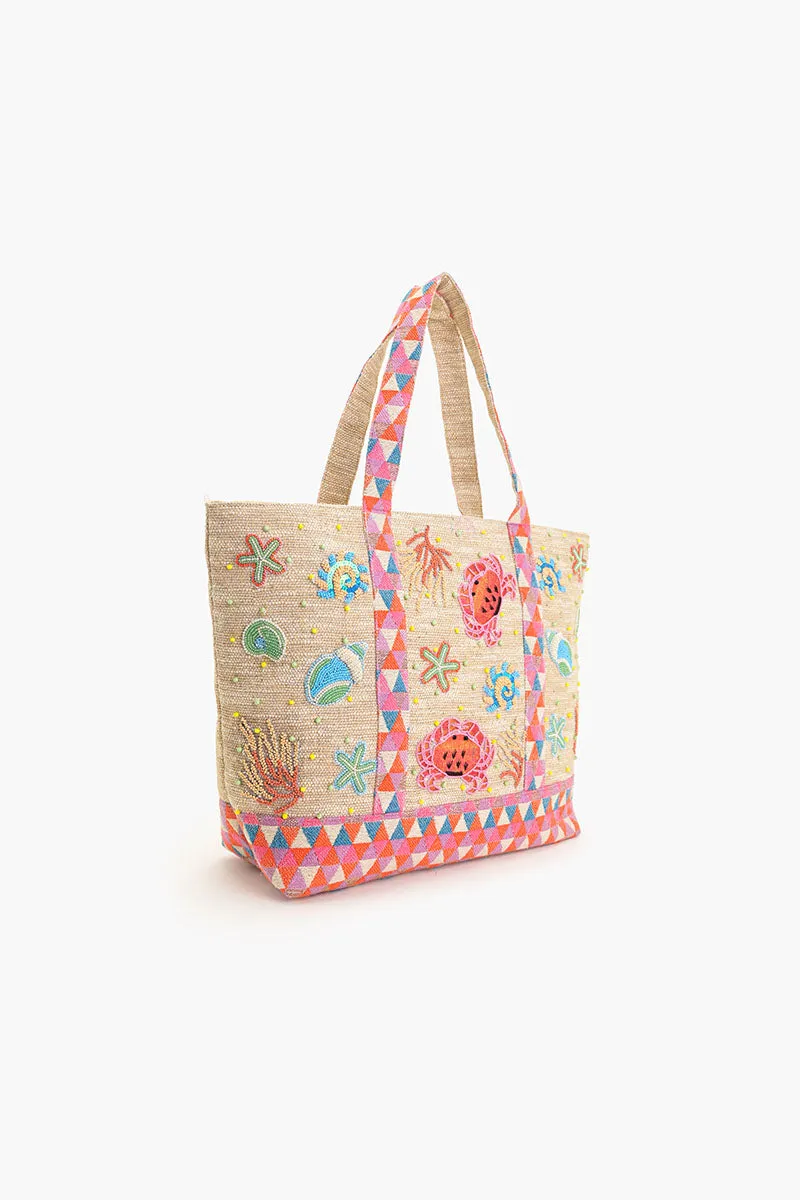 Crab Shell Embellished Boat Tote