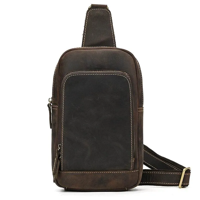 Crazy Horse Leather Men’s Chest Bag Top Layer Cowhide Sling