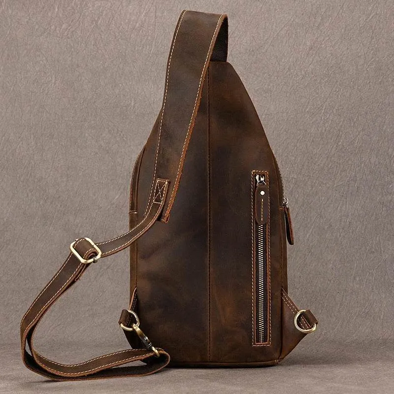 Crazy Horse Leather Men’s Chest Bag Top Layer Cowhide Sling