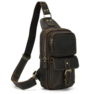Crazy Horse Leather Men’s Chest Bag Top Layer Cowhide Sling