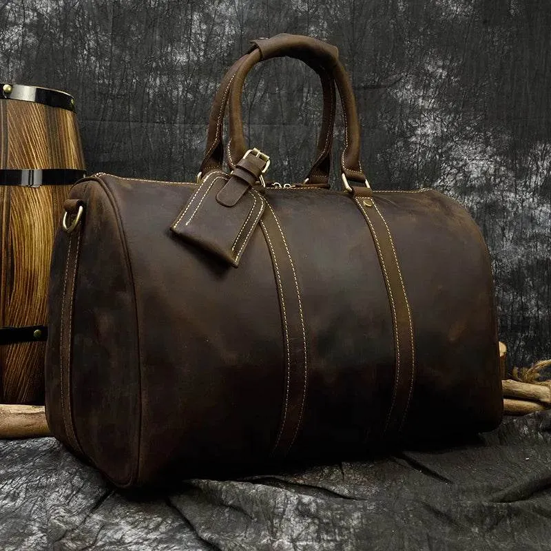 Crazy Horse Leather Men’s Travel Bag Duffle for Women & Men