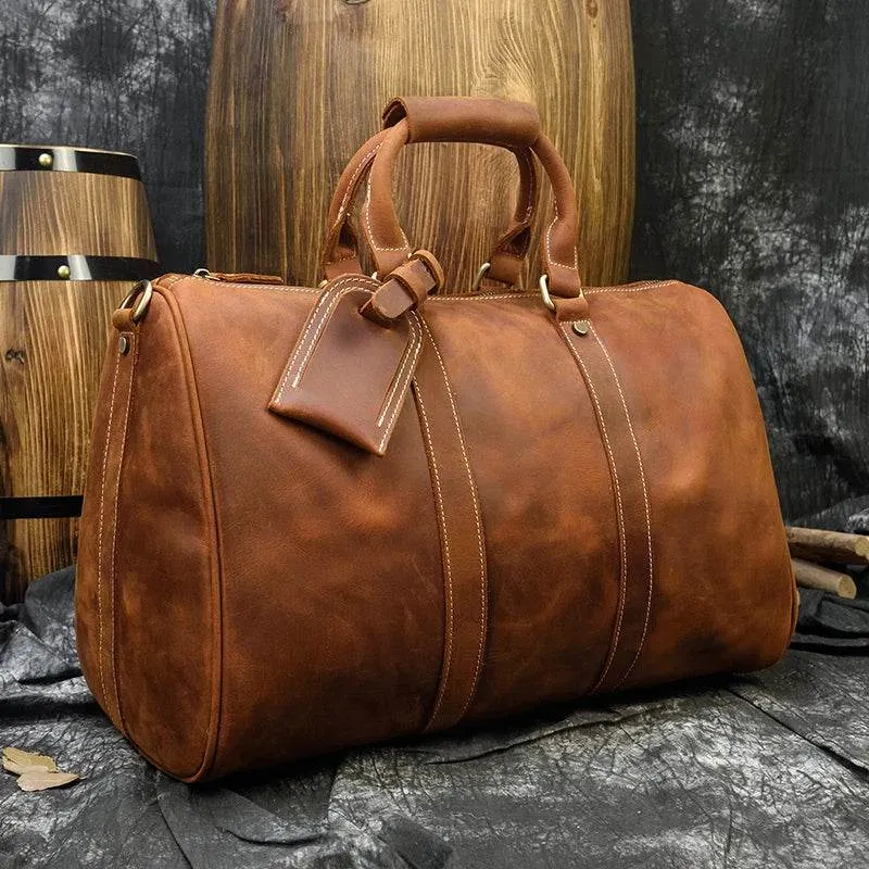 Crazy Horse Leather Men’s Travel Bag Duffle for Women & Men