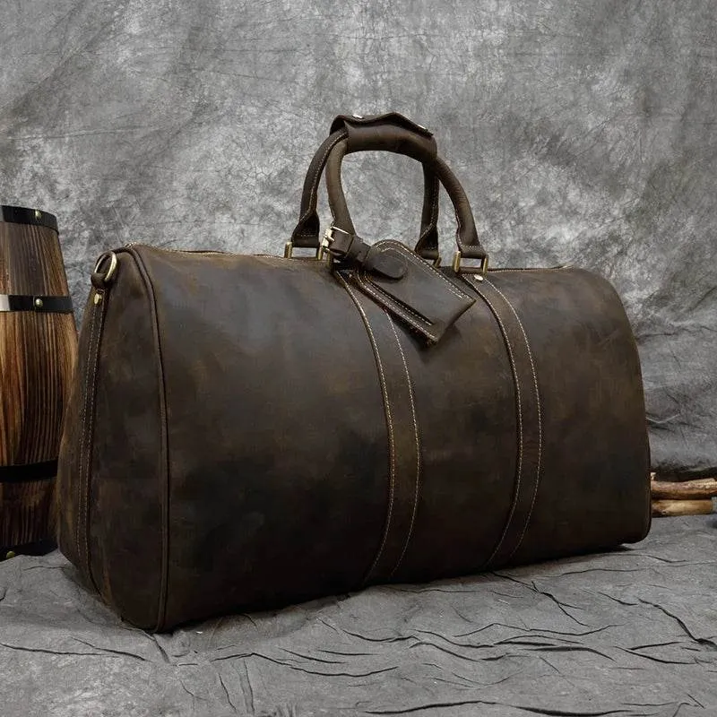 Crazy Horse Leather Men’s Travel Bag Duffle for Women & Men