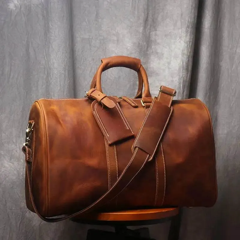 Crazy Horse Leather Men’s Travel Bag Duffle for Women & Men