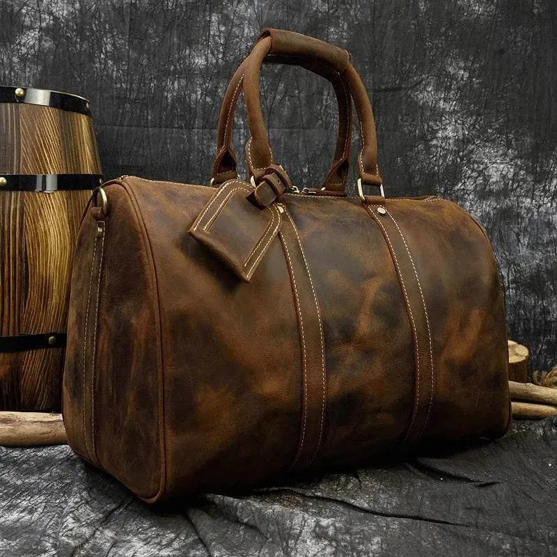 Crazy Horse Leather Men’s Travel Bag Duffle for Women & Men