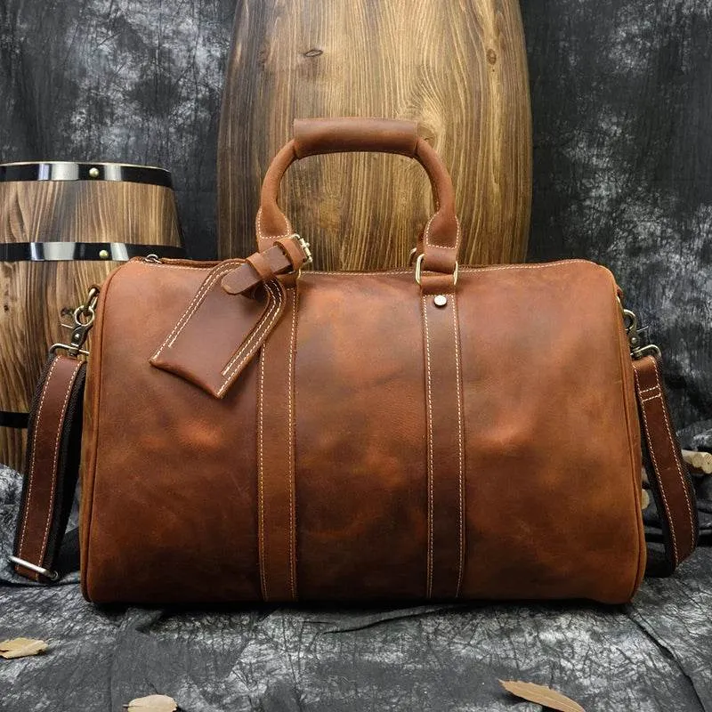 Crazy Horse Leather Men’s Travel Bag Duffle for Women & Men