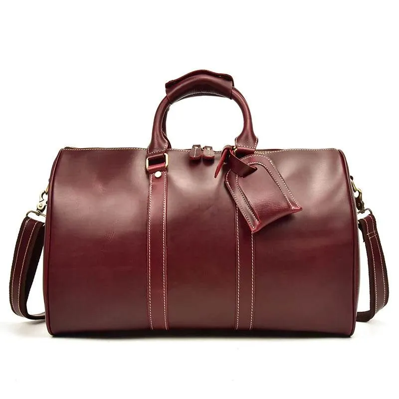 Crazy Horse Leather Men’s Travel Duffle Bag Retro Cowhide