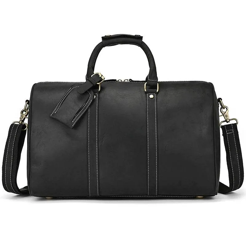 Crazy Horse Leather Men’s Travel Duffle Bag Retro Cowhide