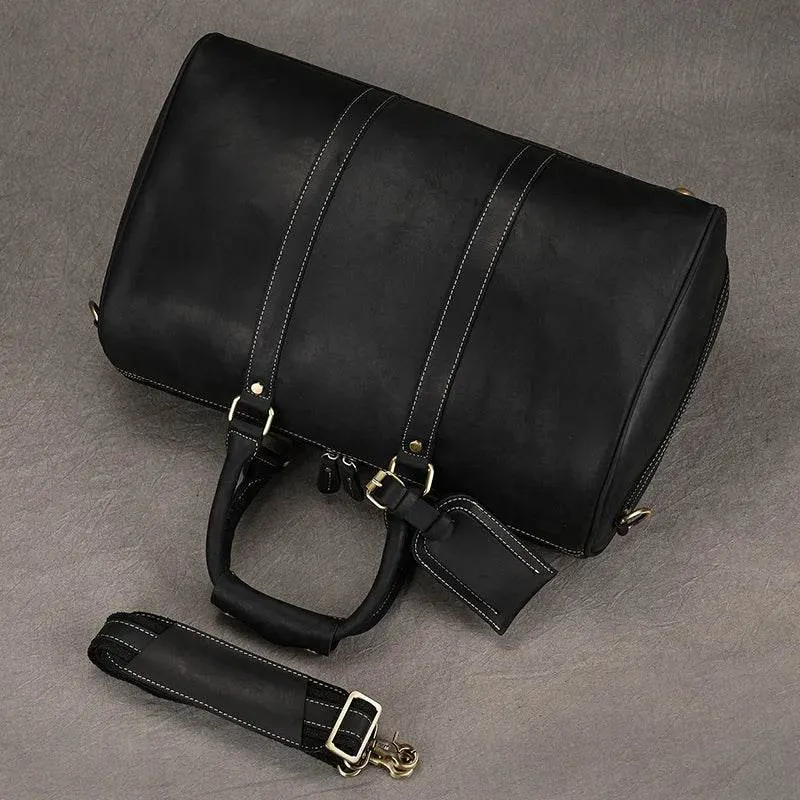 Crazy Horse Leather Men’s Travel Duffle Bag Retro Cowhide