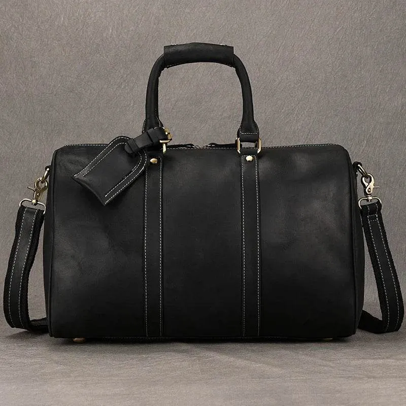 Crazy Horse Leather Men’s Travel Duffle Bag Retro Cowhide