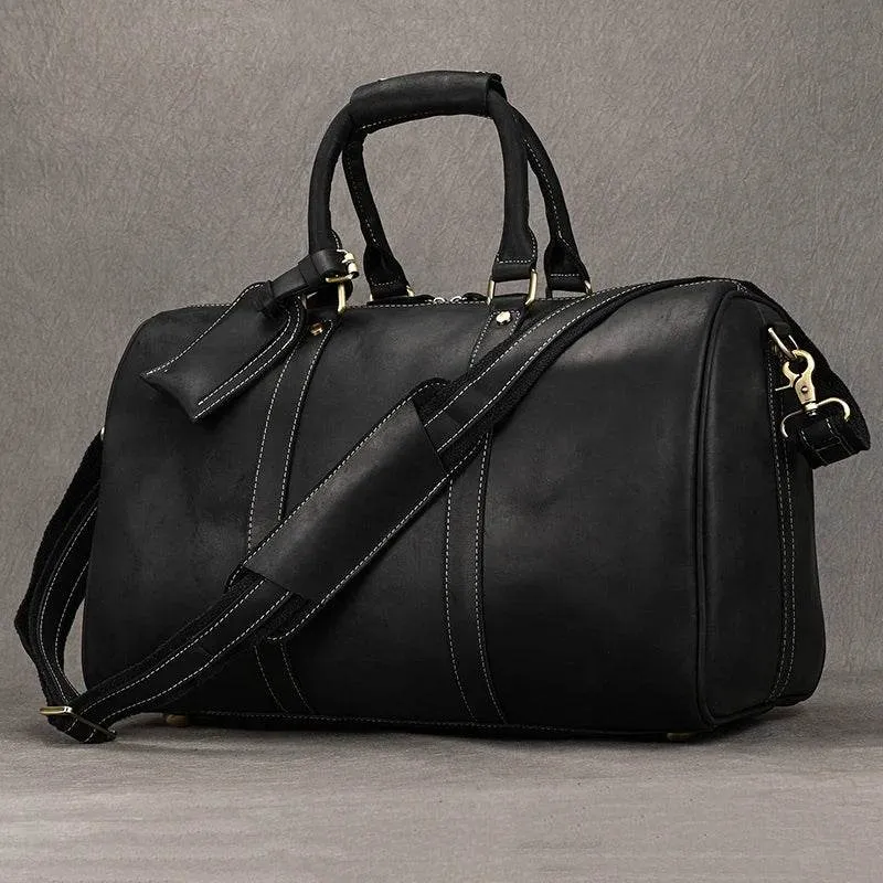 Crazy Horse Leather Men’s Travel Duffle Bag Retro Cowhide