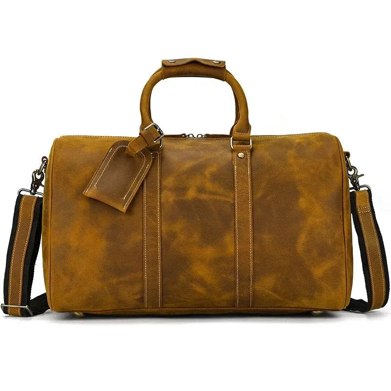 Crazy Horse Leather Men’s Travel Duffle Bag Retro Cowhide