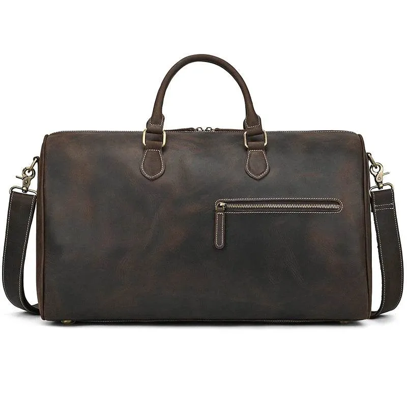 Crazy Horse Leather Travel Bag – Large Duffle for Men