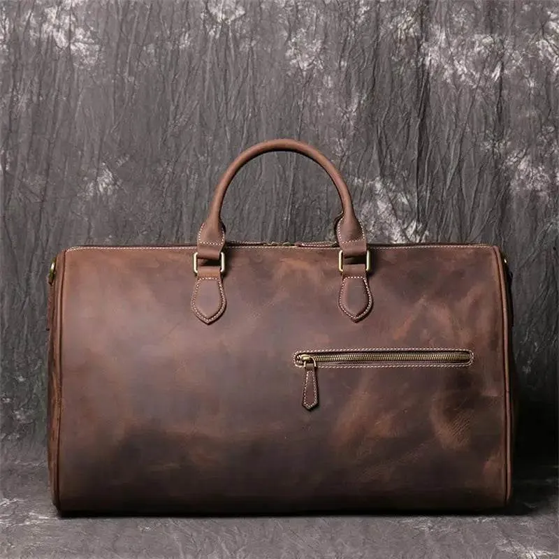 Crazy Horse Leather Travel Bag – Large Duffle for Men