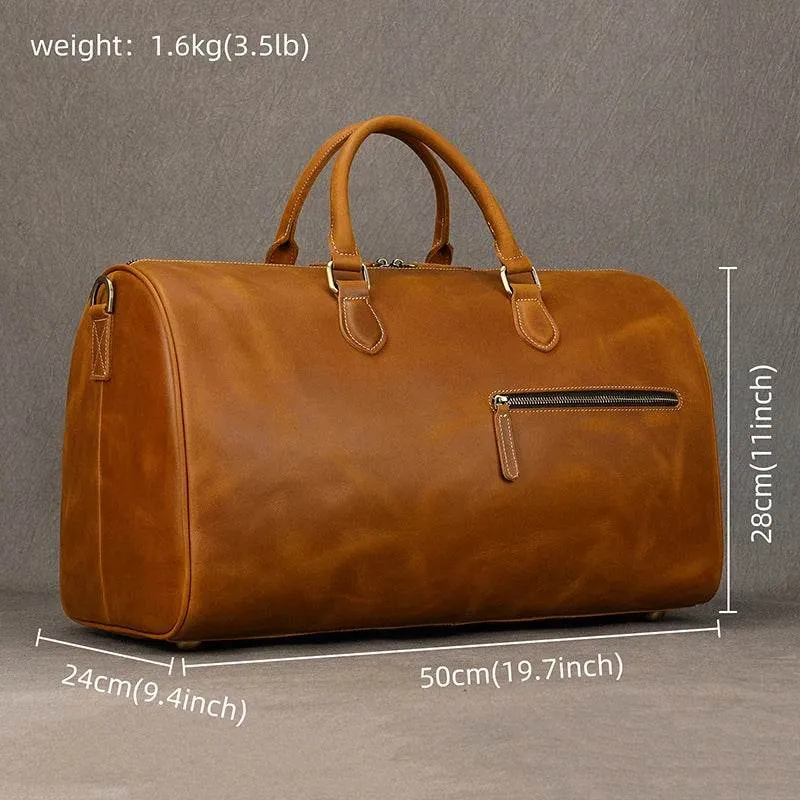 Crazy Horse Leather Travel Bag – Large Duffle for Men