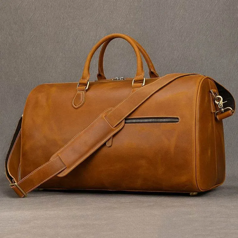 Crazy Horse Leather Travel Bag – Large Duffle for Men