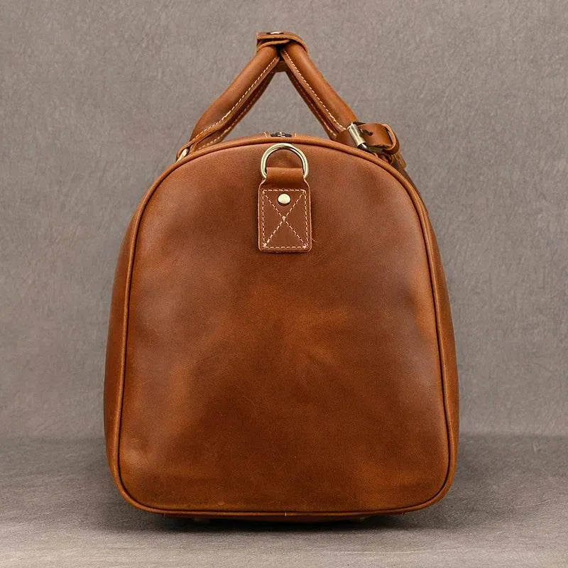 Custom Name Leather Duffel Bag Men’s Weekender Travel Bag