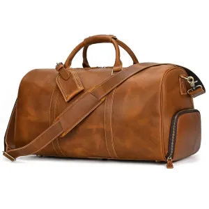 Custom Name Leather Duffel Bag Men’s Weekender Travel Bag