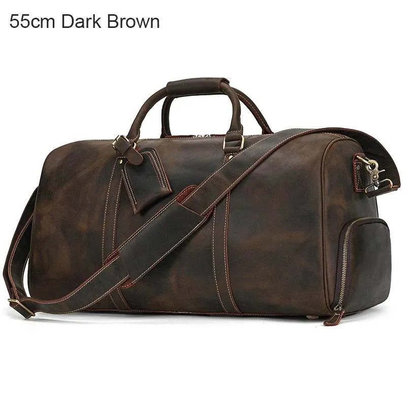 Custom Name Leather Duffel Bag Men’s Weekender Travel Bag
