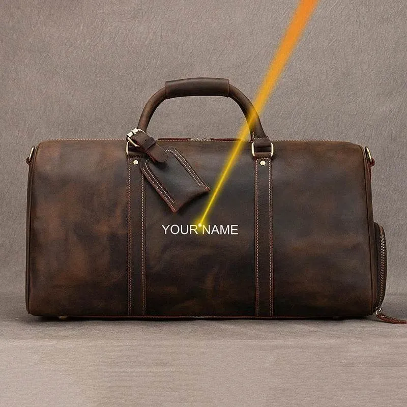 Custom Name Leather Duffel Bag Men’s Weekender Travel Bag