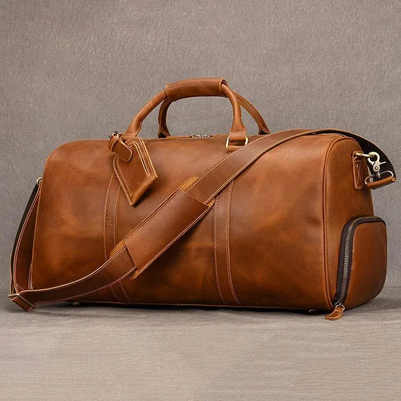 Custom Name Leather Duffel Bag Men’s Weekender Travel Bag
