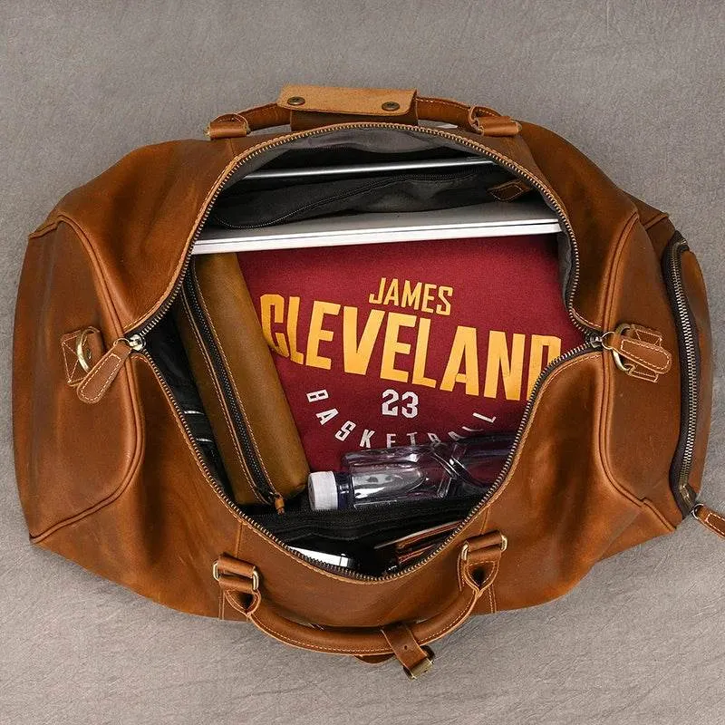 Custom Name Leather Duffel Bag Men’s Weekender Travel Bag