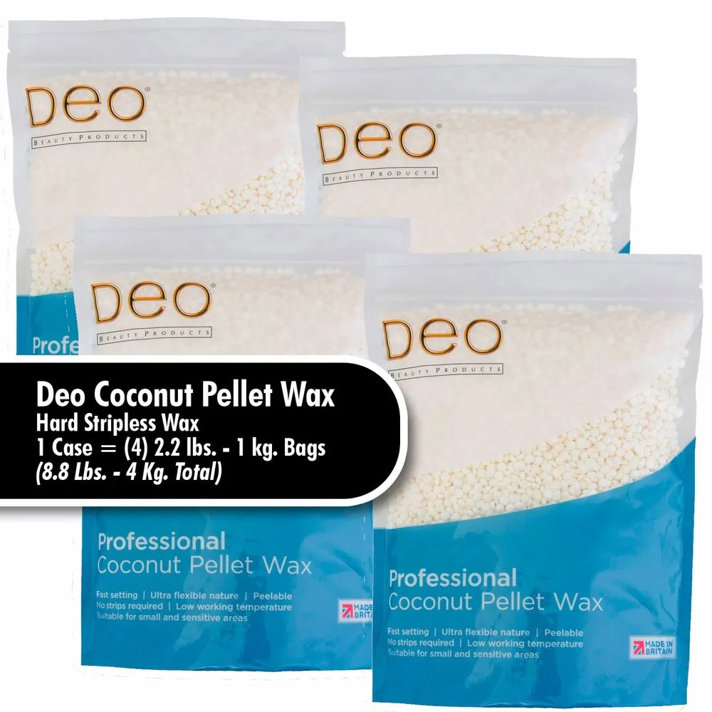 Deo Professional Coconut Pellet Wax Beads - Hard Stripless Wax / 1 Case = (4) 2.2 lbs. - 1 kg. Bags = 8.8 Lbs. - 4 Kg.
