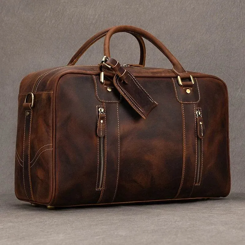Designer Genuine Leather Travel Bag Cowhide Weekend Duffle Bag