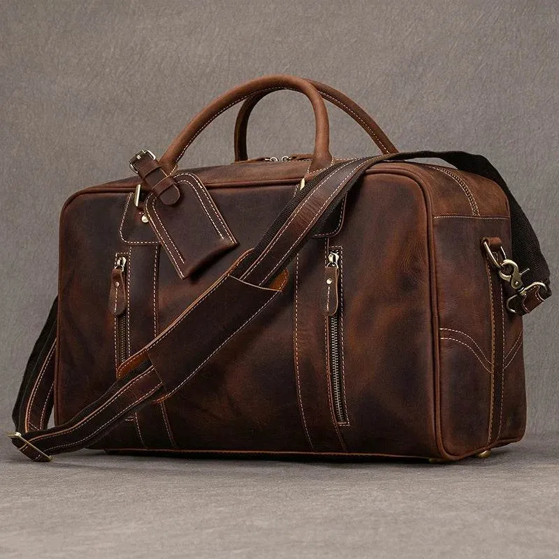 Designer Genuine Leather Travel Bag Cowhide Weekend Duffle Bag