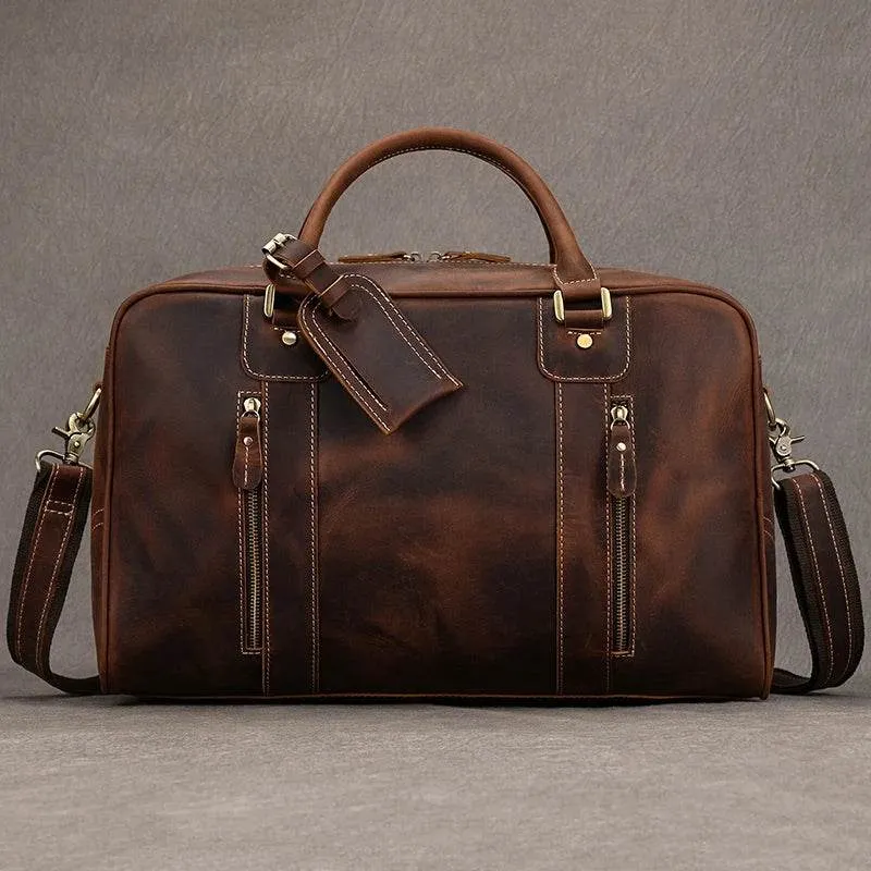 Designer Genuine Leather Travel Bag Cowhide Weekend Duffle Bag