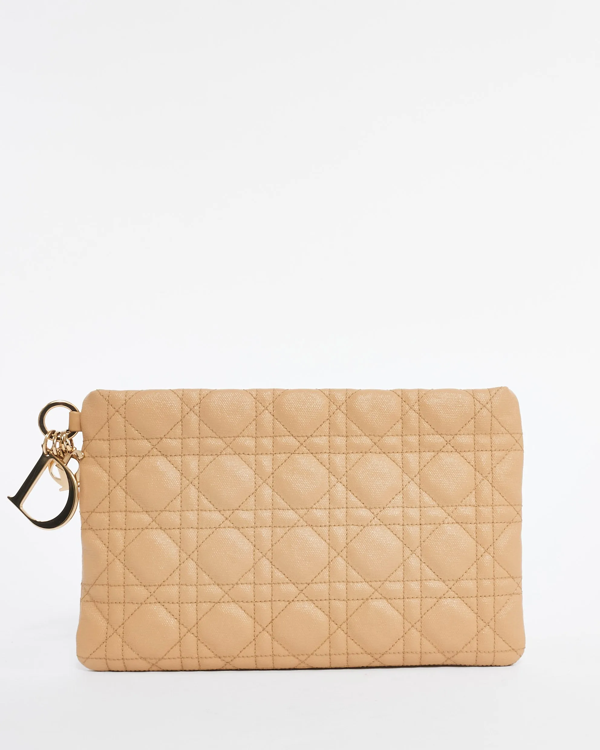 Dior Beige Quilted Coated Canvas Panarea Clutch Bag