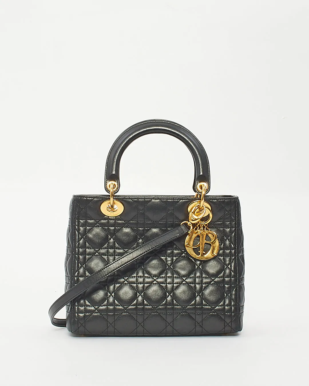 Dior Black Cannage Lambskin Leather Medium Lady Dior Bag GHW