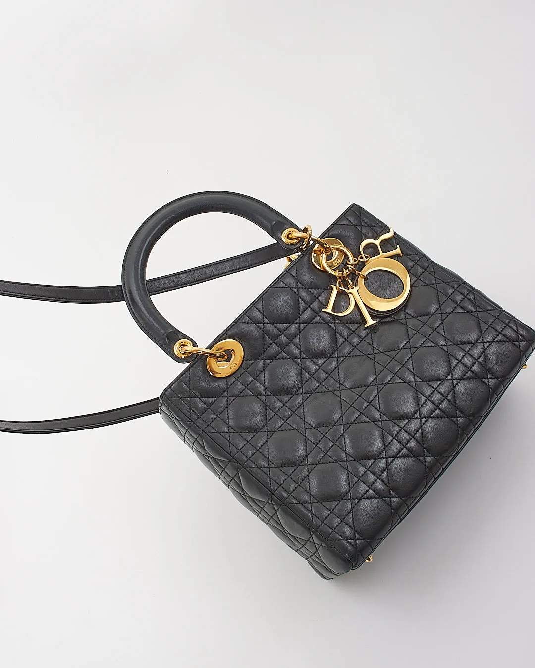 Dior Black Cannage Lambskin Leather Medium Lady Dior Bag GHW