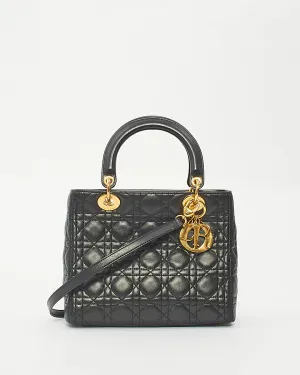 Dior Black Cannage Lambskin Leather Medium Lady Dior Bag GHW