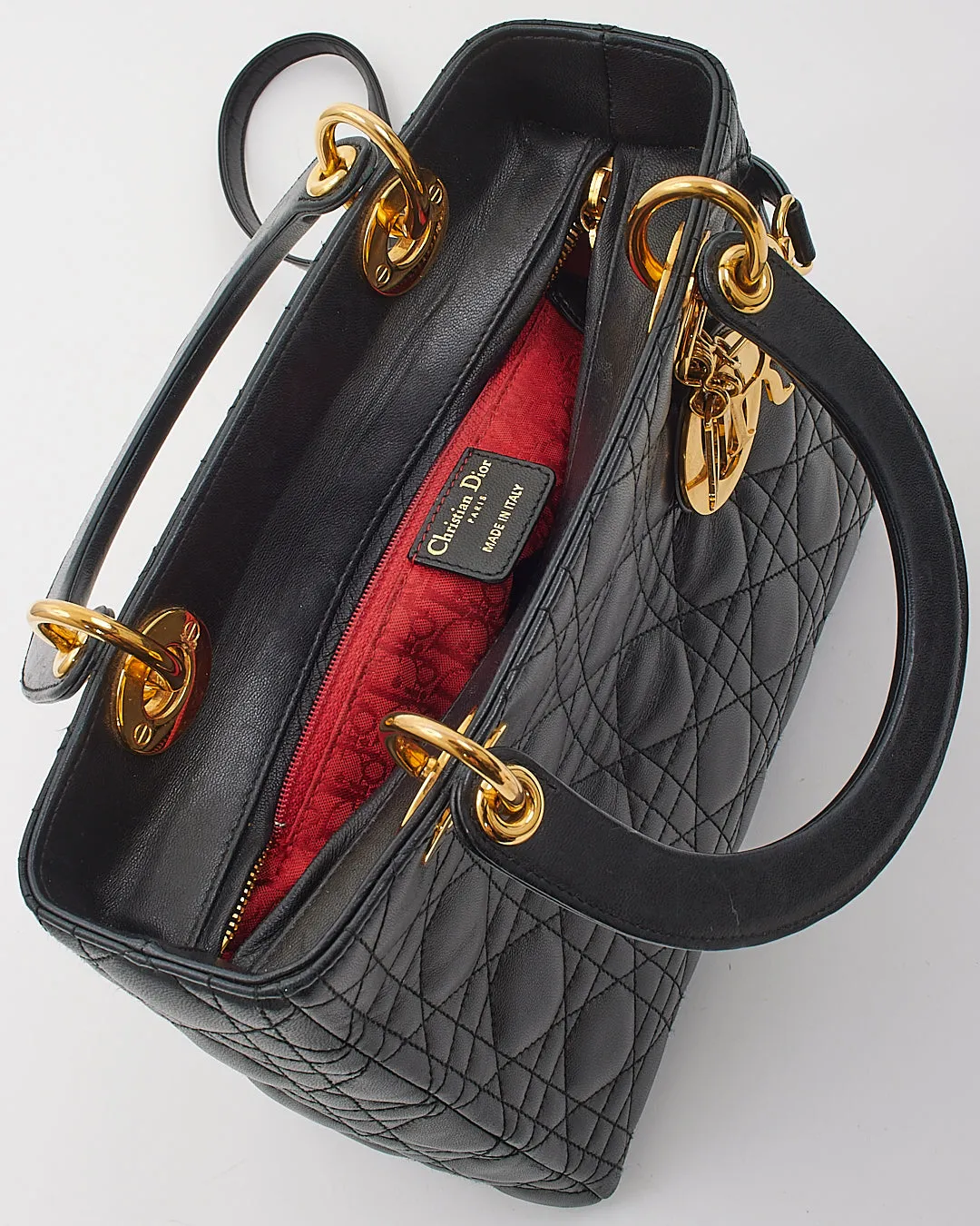 Dior Black Cannage Lambskin Leather Medium Lady Dior Bag GHW