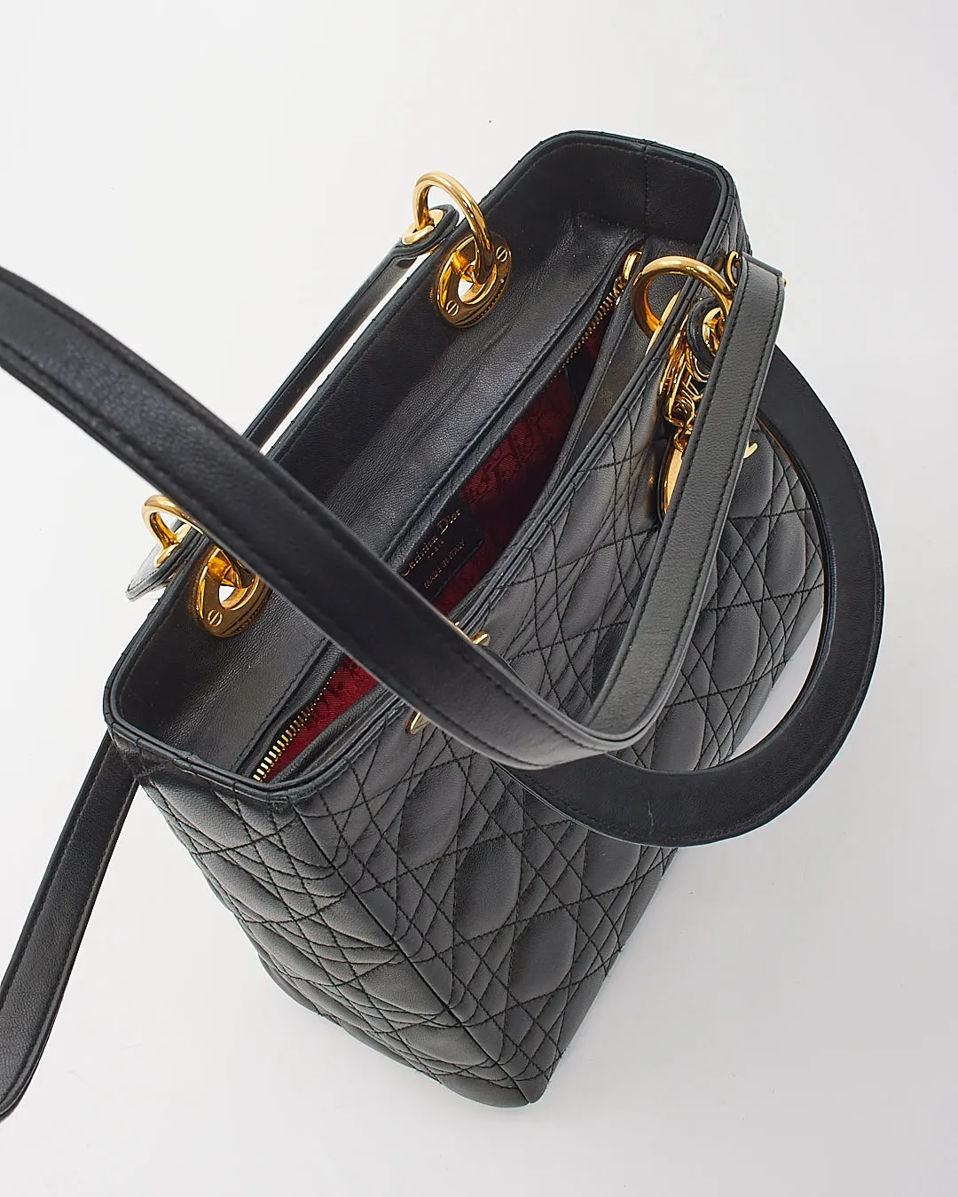 Dior Black Cannage Lambskin Leather Medium Lady Dior Bag GHW