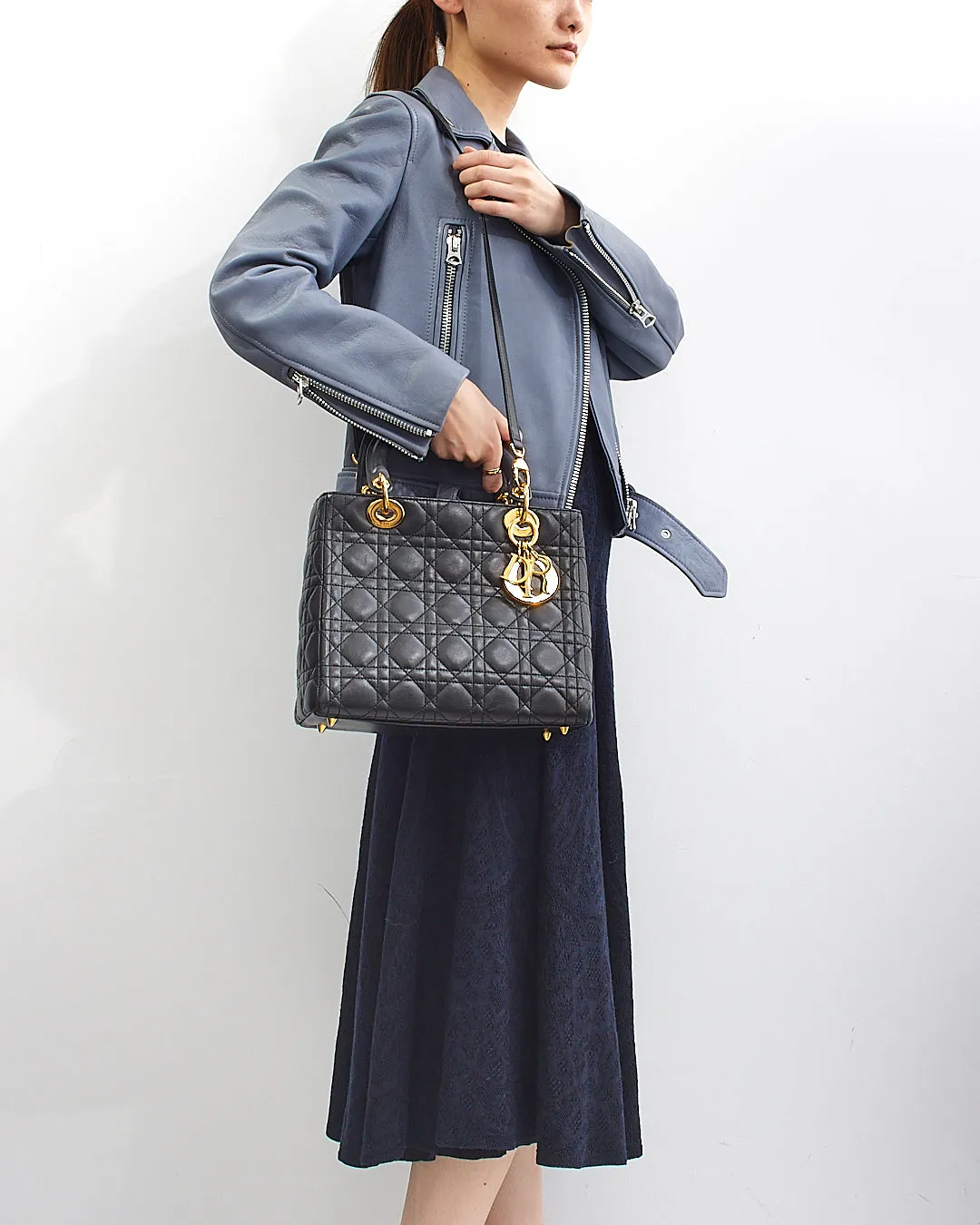 Dior Black Cannage Lambskin Leather Medium Lady Dior Bag GHW