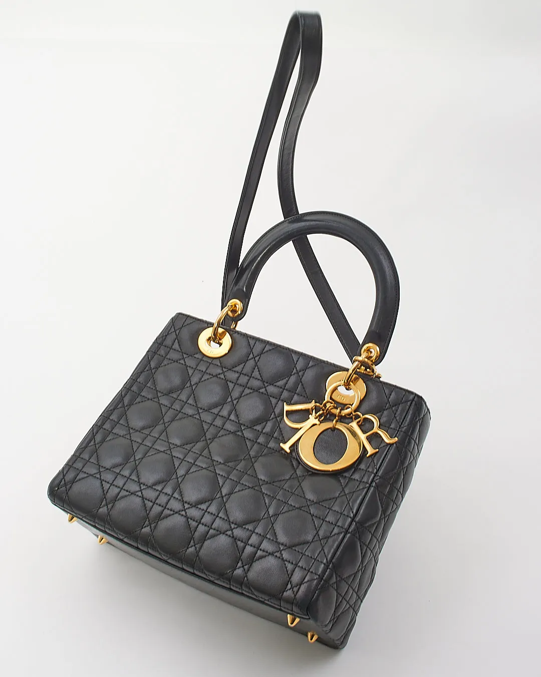 Dior Black Cannage Lambskin Leather Medium Lady Dior Bag GHW