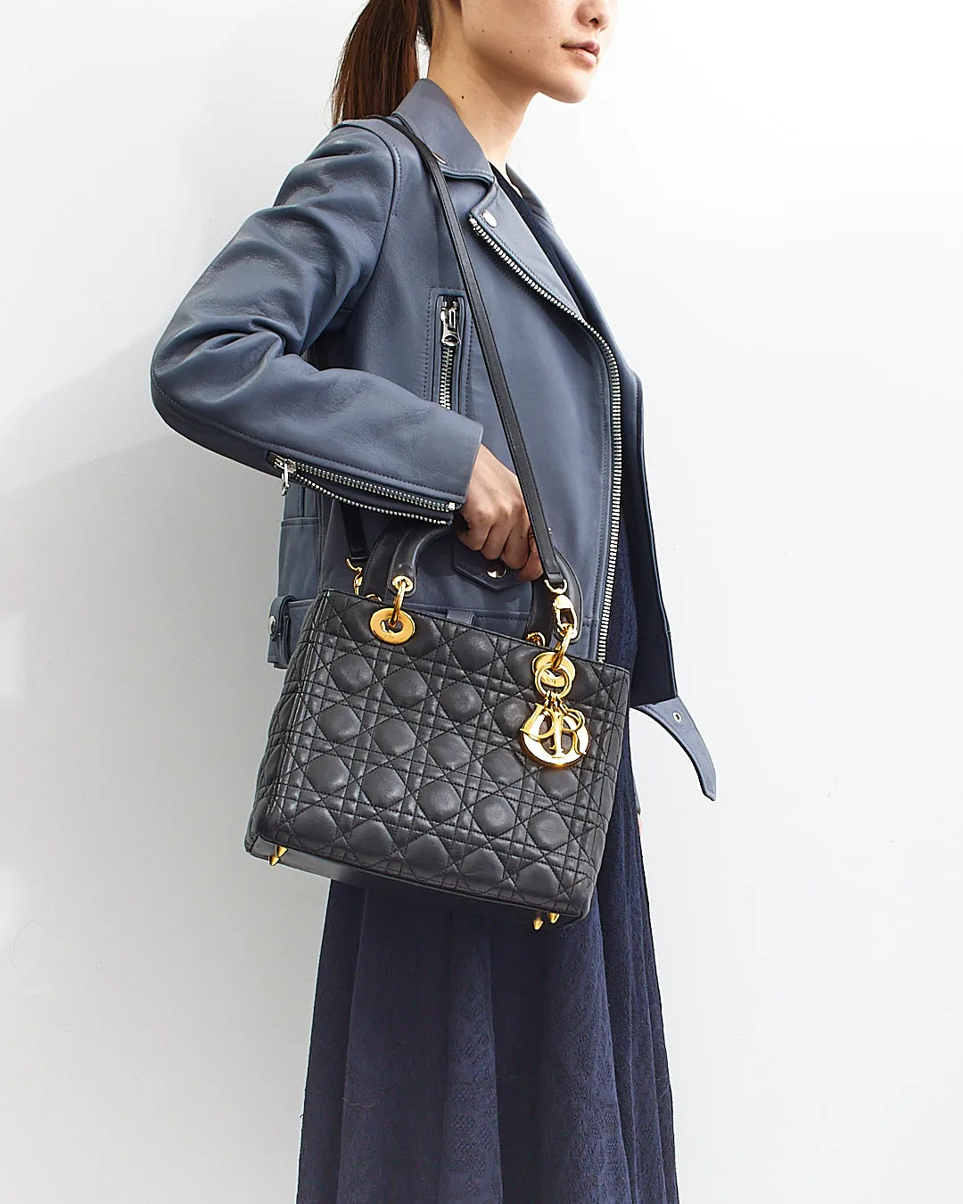Dior Black Cannage Lambskin Leather Medium Lady Dior Bag GHW