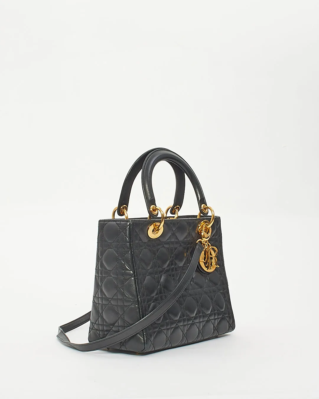 Dior Black Cannage Lambskin Leather Medium Lady Dior Bag GHW