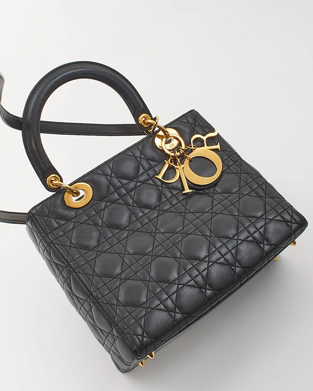 Dior Black Cannage Lambskin Leather Medium Lady Dior Bag GHW