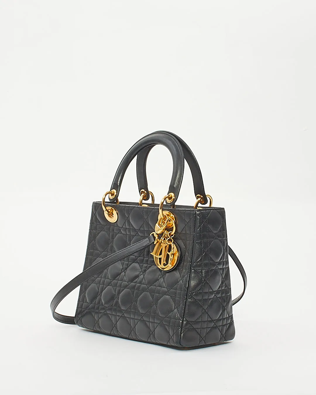 Dior Black Cannage Lambskin Leather Medium Lady Dior Bag GHW