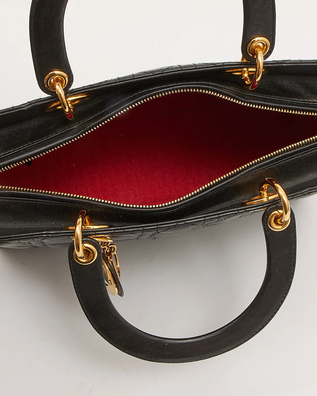 Dior Black Cannage Large Lady Dior Top Handle Bag